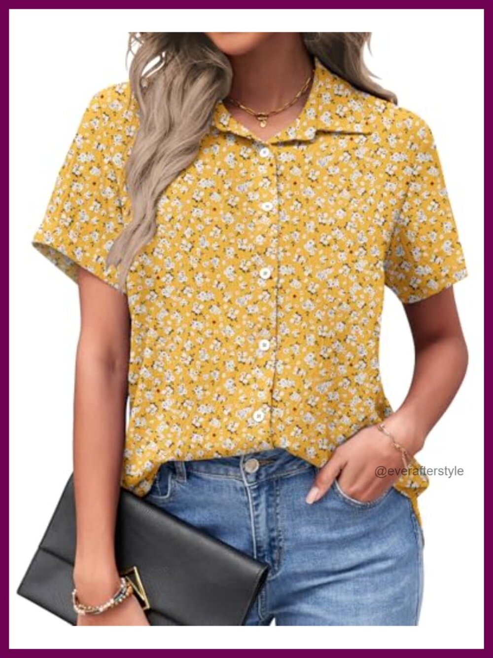Womens Button Down Shirt Short Sleeve V-Neck Blouse